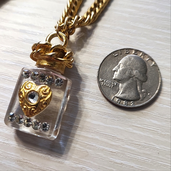 Perfume Bottle Clear Acrylic Rhinestone Heart Necklace Ice Cube Shape Vintage - Picture 8 of 8